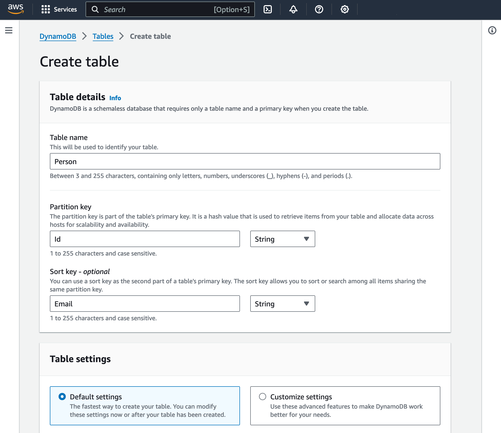 Create a DynamoDB table