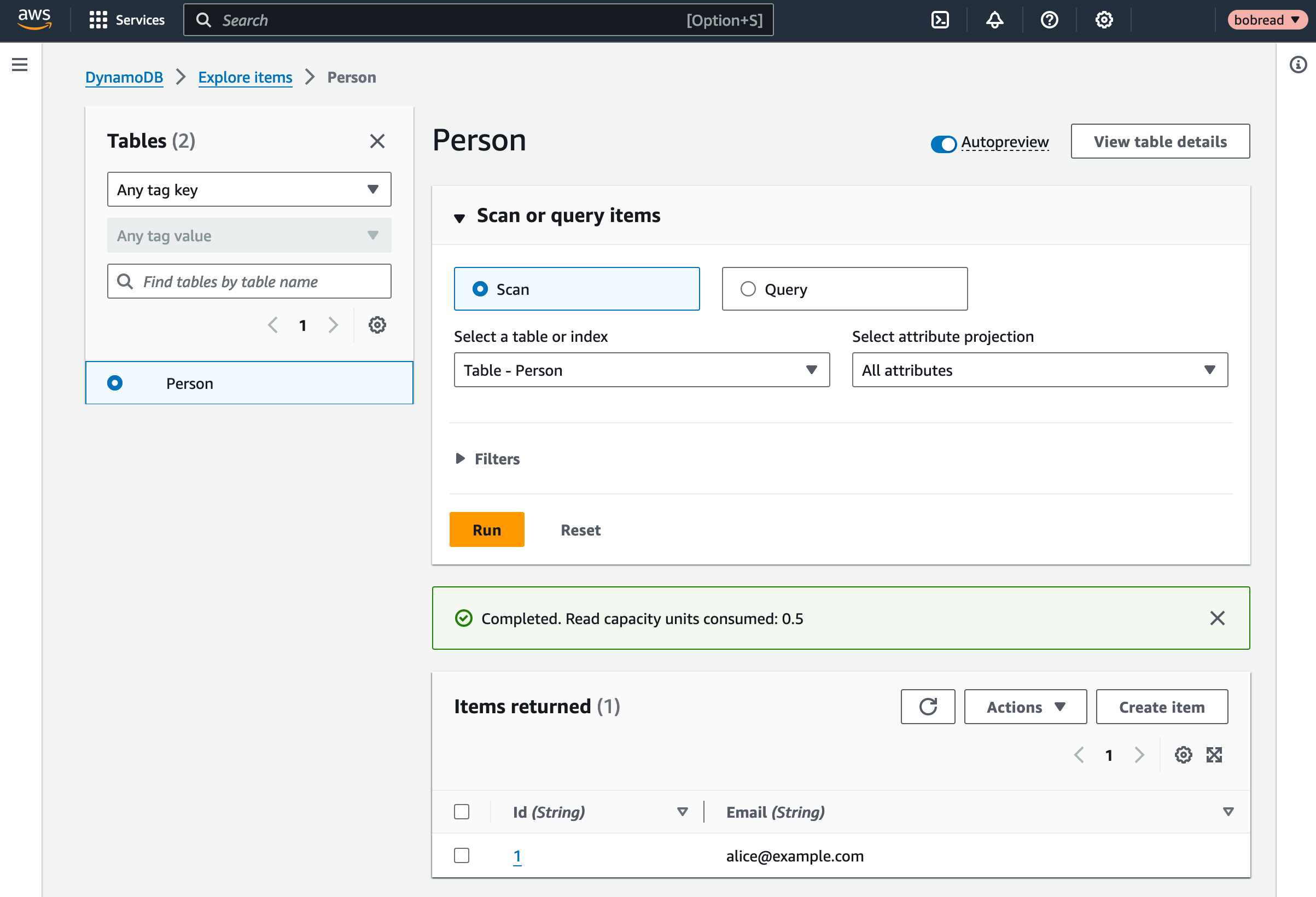 See the DynamoDB table